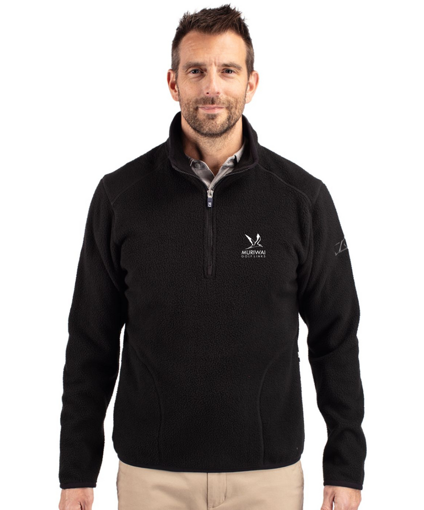 Cutter & Buck Mens Cascade Eco Sherpa Half Zip Jacket - Black (Muriwai Golf Links Logo)