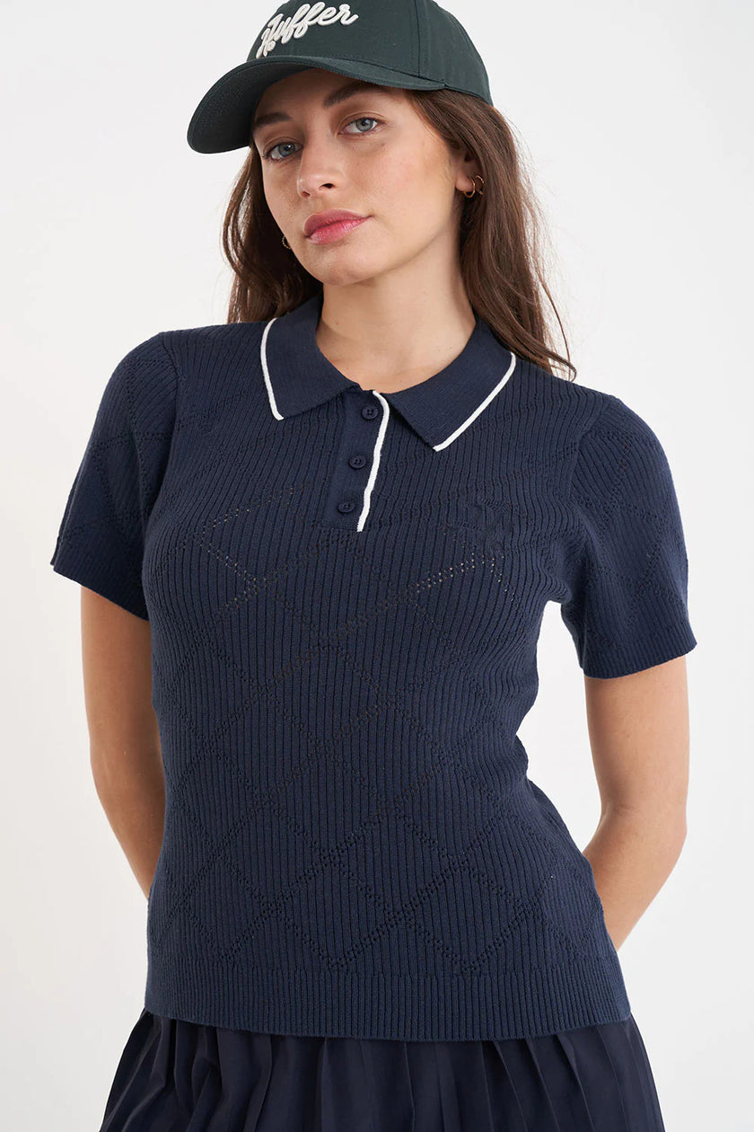 2025 Huffer Women's Diamond Knit Polo - Navy – The Clubroom 2025 Huffer Women's Diamond Knit Polo - Navy – The Clubroom