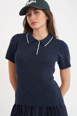 2025 Huffer Women's Diamond Knit Polo - Navy