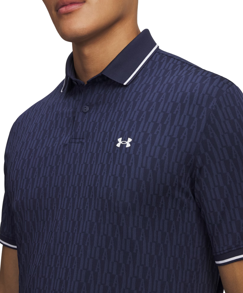 2025 Under Armour Men's Drive Sport Jacquard Polo - Midnight Navy/White/Washed Navy