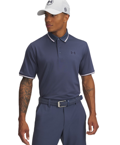 2025 Under Armour Men's Playoff 3.0 Rib Polo - Downpour Grey/Midnight Navy
