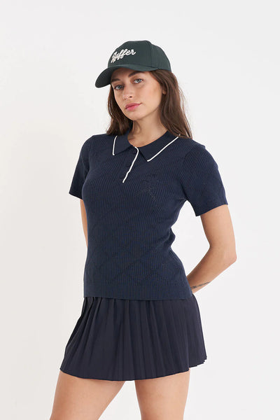 2025 Huffer Women's Diamond Knit Polo - Navy