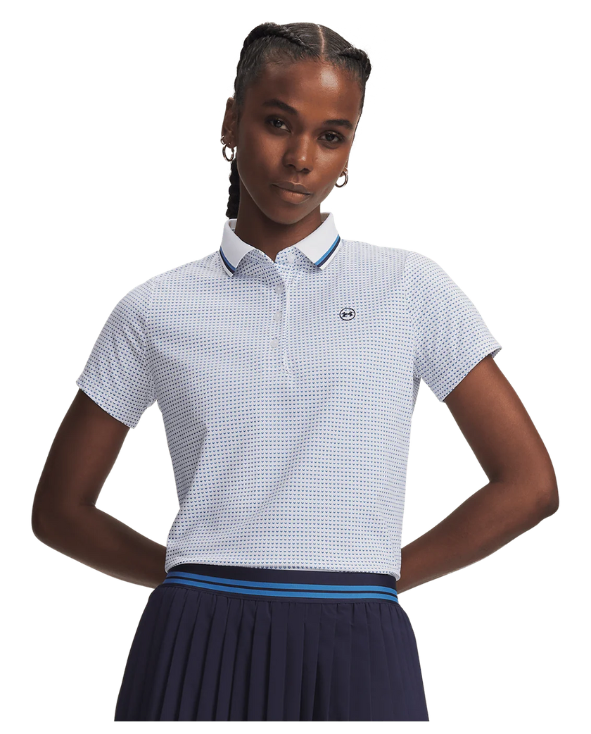 Under Armour Women's ArmourDry Printed Polo - White/Aegean Blue/Midnight Navy