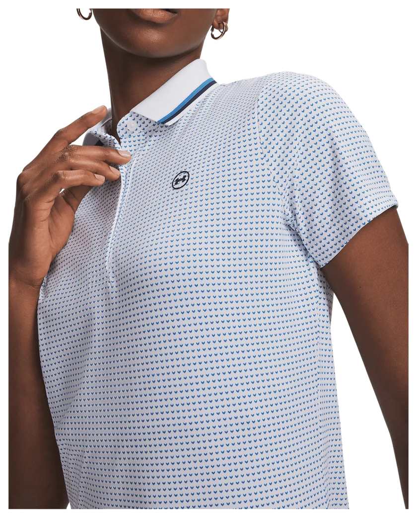 Under Armour Women's ArmourDry Printed Polo - White/Aegean Blue/Midnight Navy