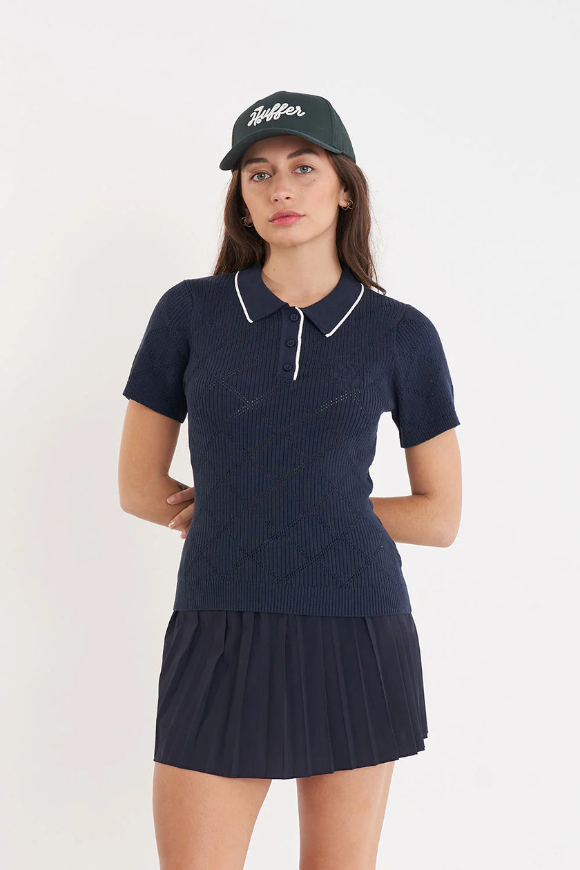 2025 Huffer Women's Diamond Knit Polo - Navy