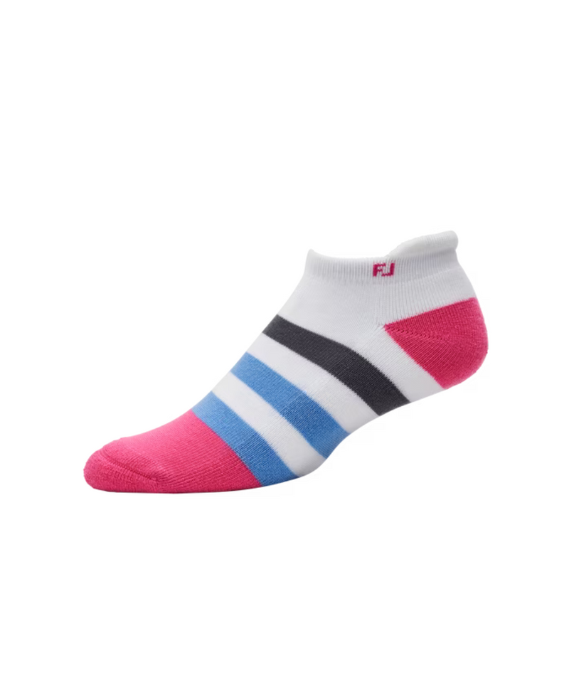 2024 FootJoy ProDry Fashion Roll Tab Women's Socks - White / Hot Pink / Blue
