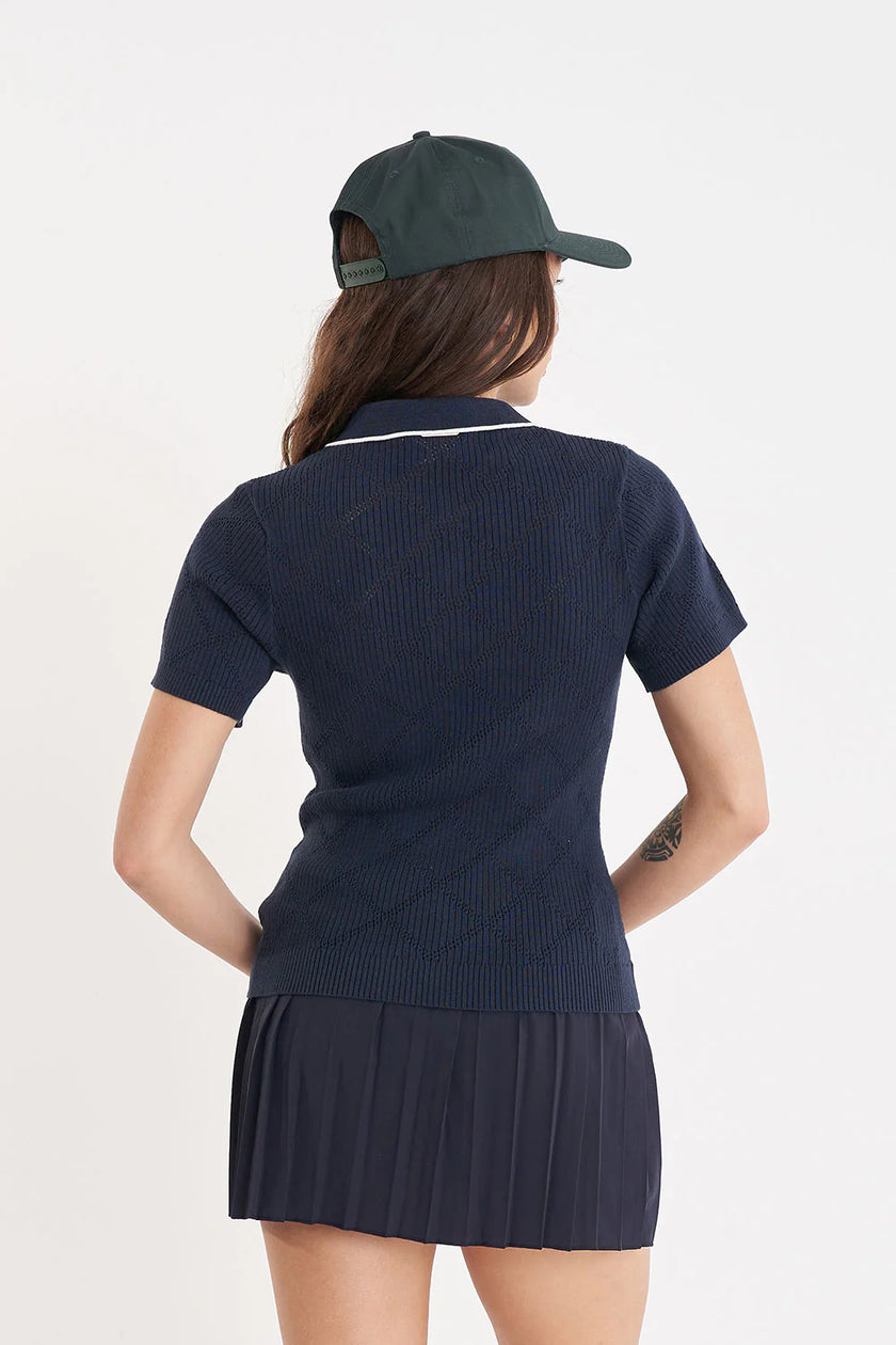 2025 Huffer Women's Diamond Knit Polo - Navy – The Clubroom 2025 Huffer Women's Diamond Knit Polo - Navy – The Clubroom