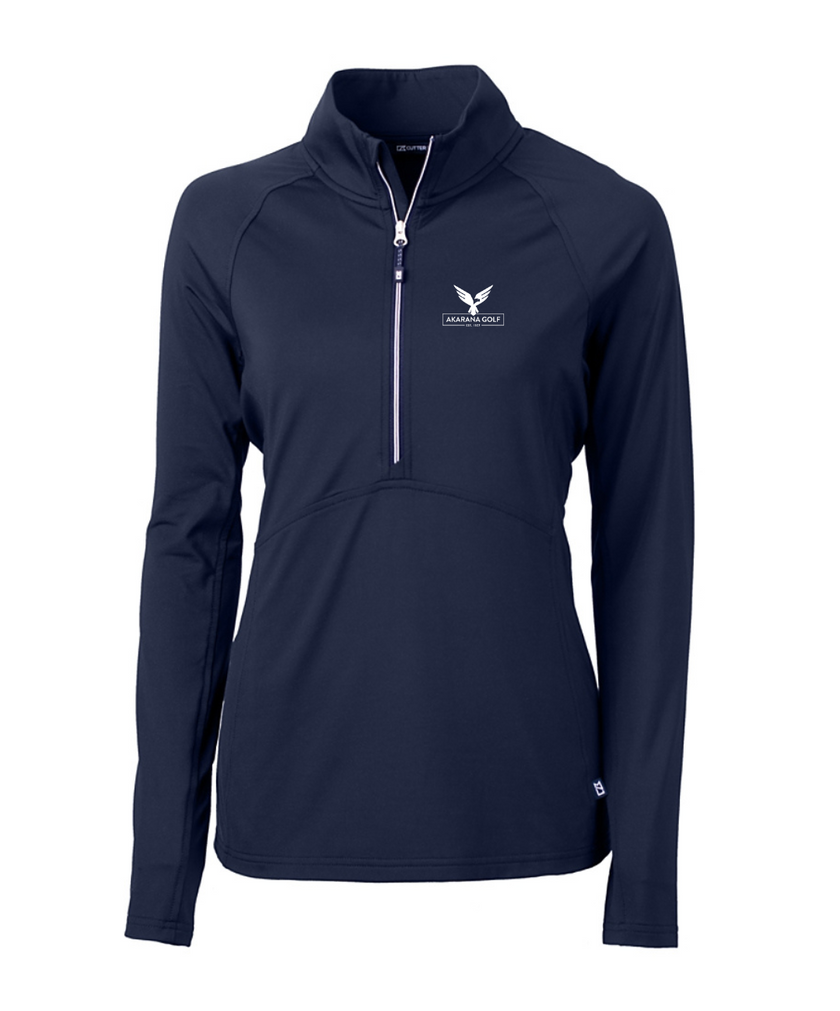 Cutter & Buck Womens Adapt Eco Knit Stretch Quarter Zip Pullover- Navy (Akarana Golf Club Logo)