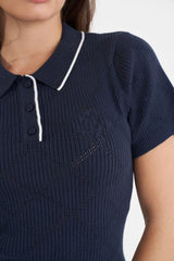 2025 Huffer Women's Diamond Knit Polo - Navy