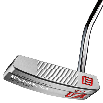 Evnroll ER2V Chrome 34 Inch Putter - 2 Dot - Pistol Red Grip - Short Plumbers Neck (RH)