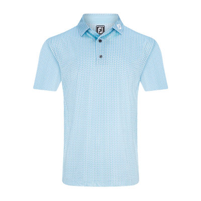 2025 FootJoy Leaf Print Lisle Self Collar Polo - Lake Blue/White