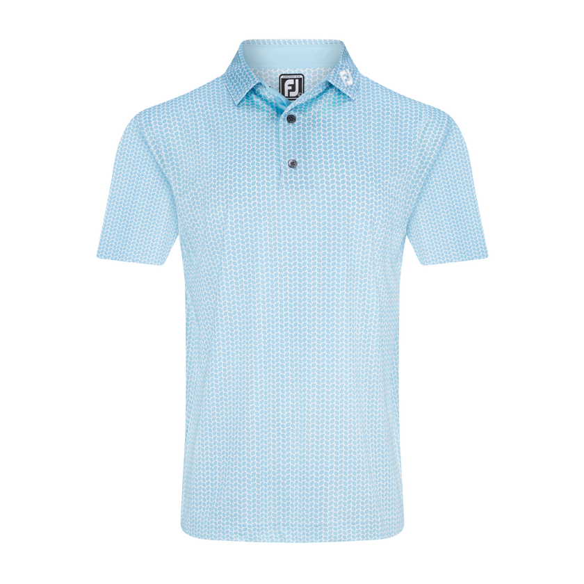 2025 FootJoy Leaf Print Lisle Self Collar Polo - Lake Blue/White