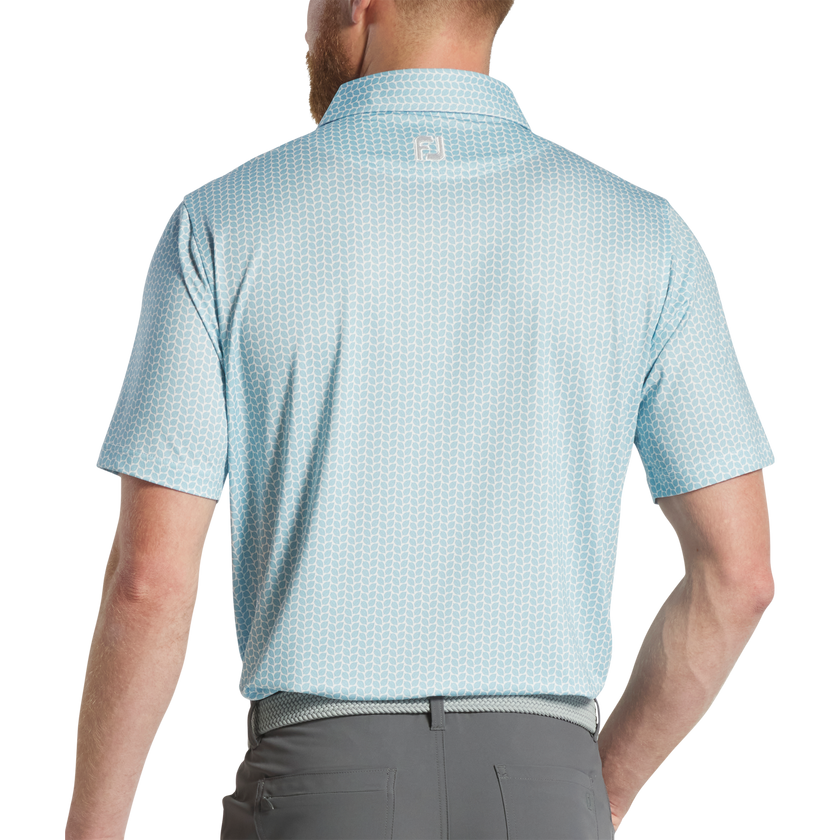 2025 FootJoy Leaf Print Lisle Self Collar Polo - Lake Blue/White