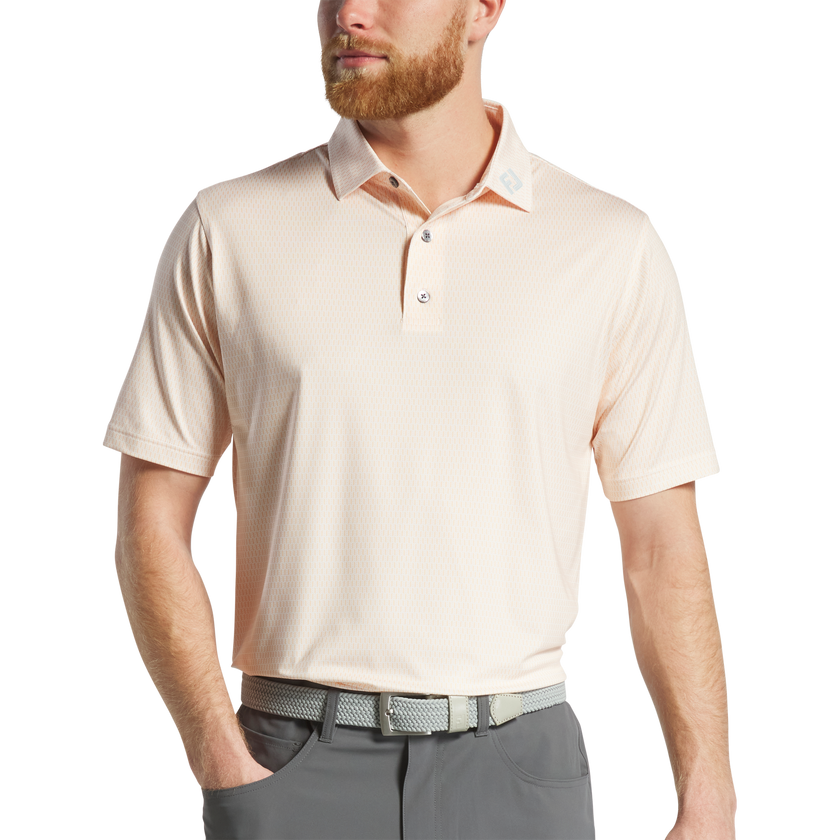 2025 FootJoy Men's Skyscrapper Print Lisle Self Collar Polo - Sunset/White