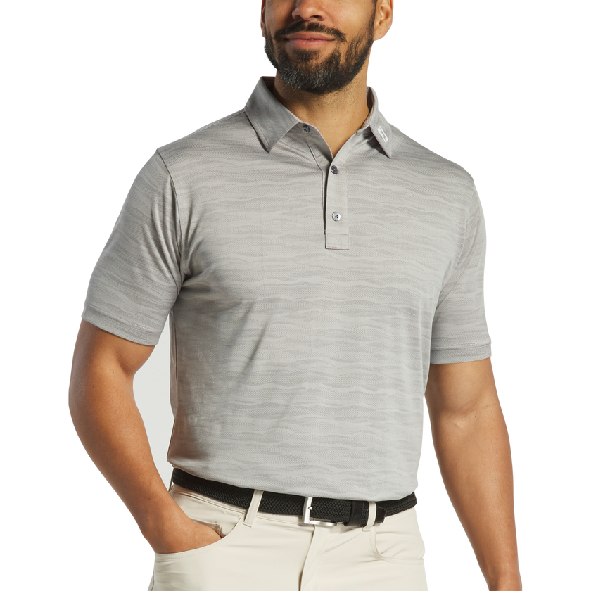 2025 FootJoy Men's Jacquard Wave Self Collar Polo - Platinum