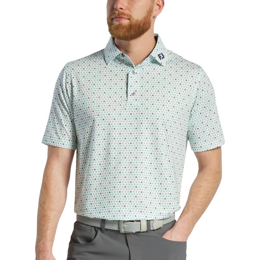 2025 FootJoy Men's Flying Wasp Polo - White / Emerald / Navy