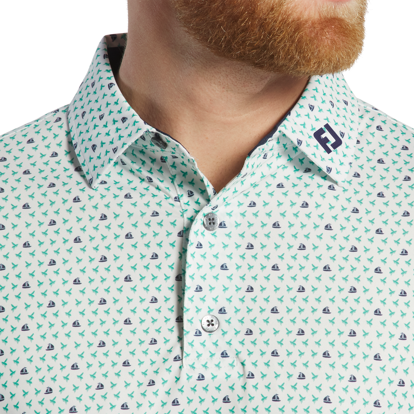 2025 FootJoy Men's Flying Wasp Polo - White / Emerald / Navy