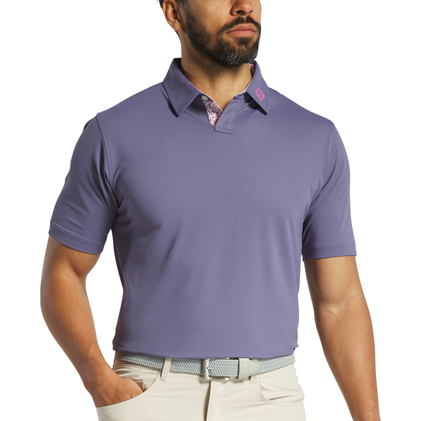 2025 FootJoy Solid Stretch Pique Floral Trim Polo - Purple