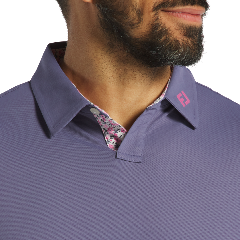 2025 FootJoy Solid Stretch Pique Floral Trim Polo - Purple