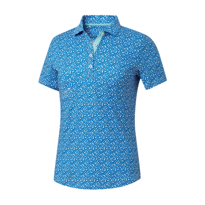 2025 FootJoy Women's Floral Print Short Sleeve Shirt - Aqua/White