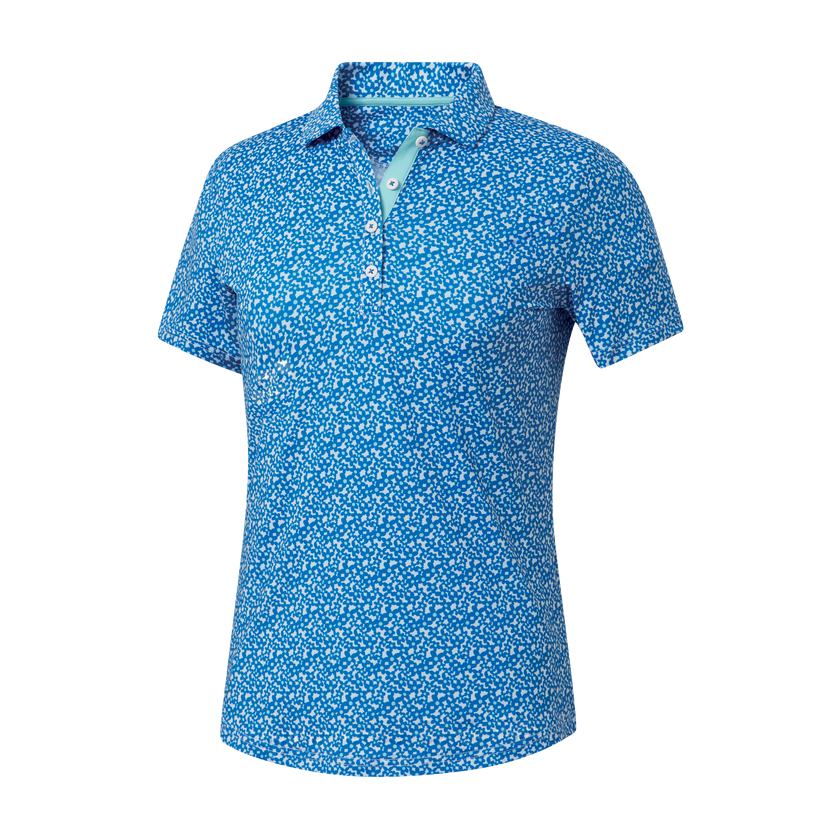 2025 FootJoy Women's Floral Print Short Sleeve Shirt - Aqua/White