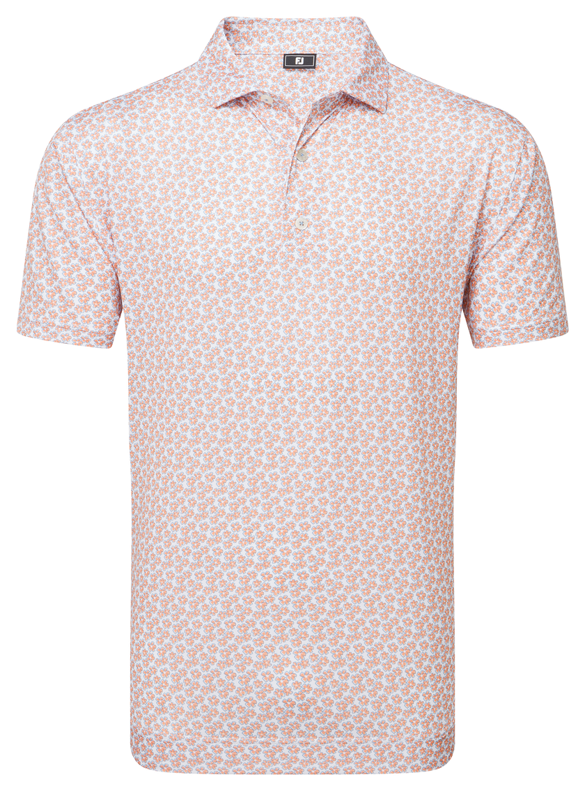 FootJoy Men's Floral Stretch Print Lisle Polo - Orange/White