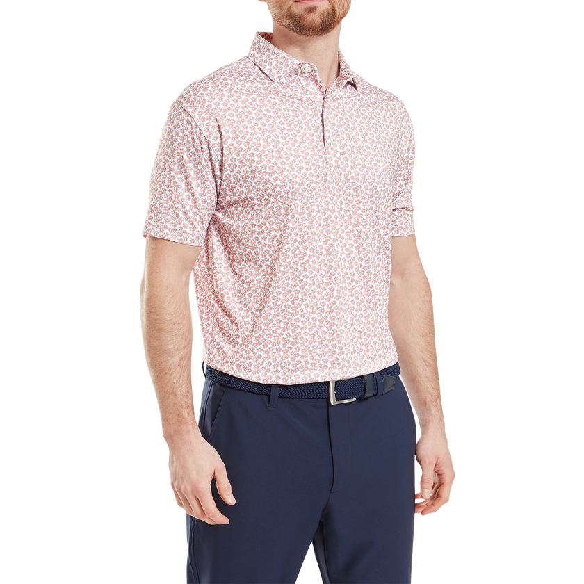 FootJoy Men's Floral Stretch Print Lisle Polo - Orange/White