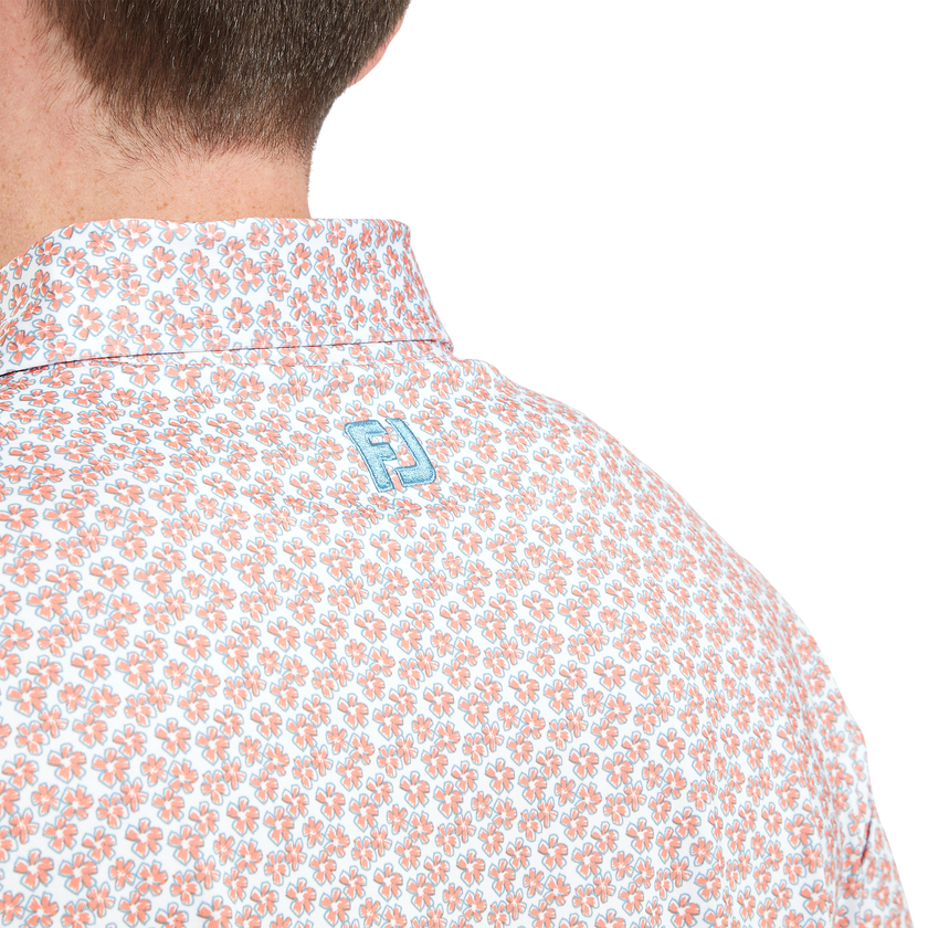 FootJoy Men's Floral Stretch Print Lisle Polo - Orange/White