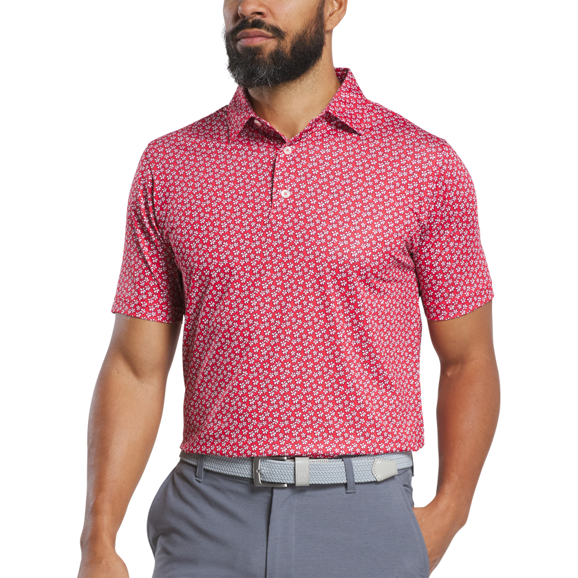 2025 FootJoy Men's Flower Stretch Lisle Polo - White/Hibiscus