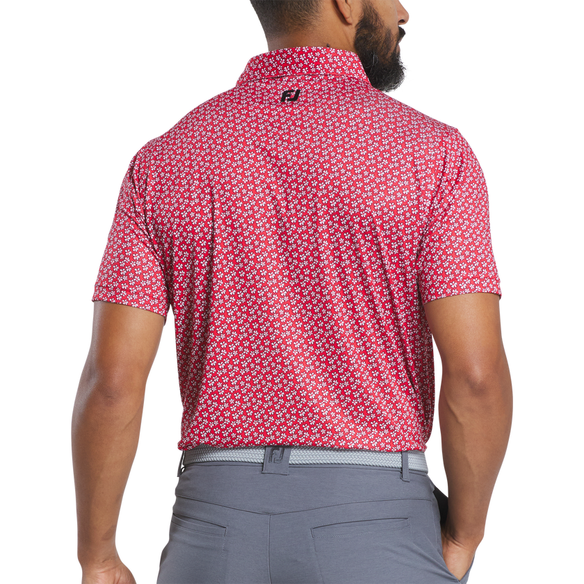 2025 FootJoy Men's Flower Stretch Lisle Polo - White/Hibiscus