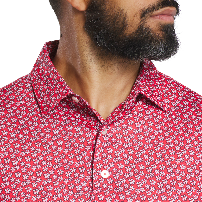 2025 FootJoy Men's Flower Stretch Lisle Polo - White/Hibiscus