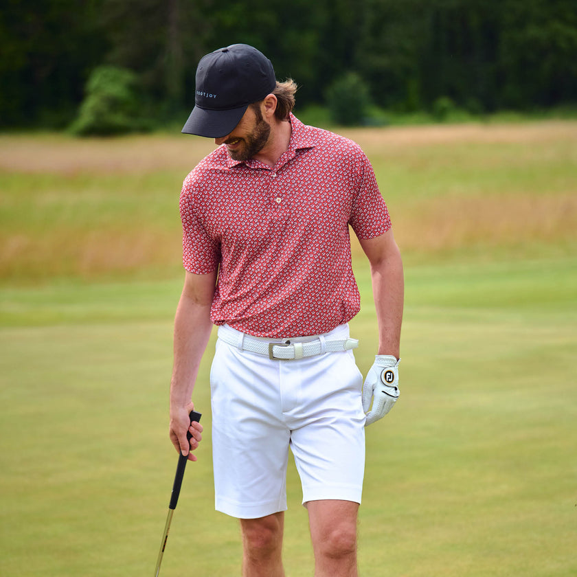 2025 FootJoy Men's Flower Stretch Lisle Polo - White/Hibiscus