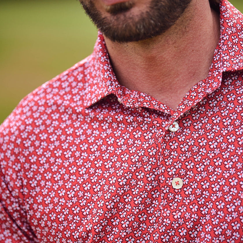 2025 FootJoy Men's Flower Stretch Lisle Polo - White/Hibiscus