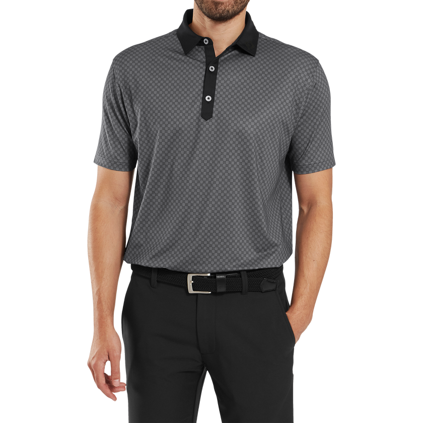 2025 FootJoy Men's Checker Print Jacquard Polo - Black/White