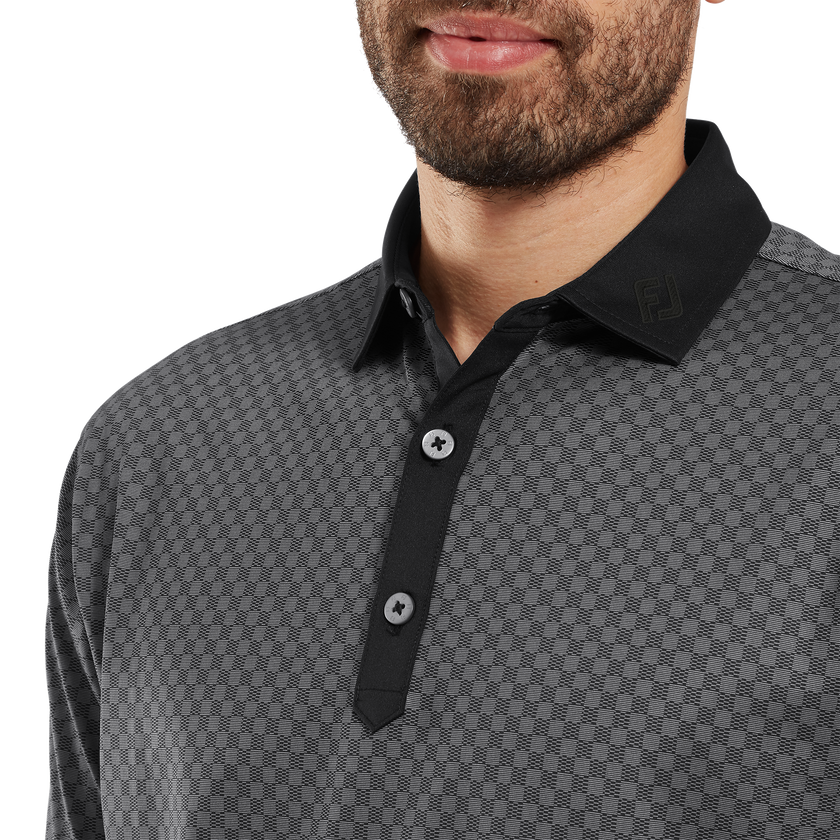 2025 FootJoy Men's Checker Print Jacquard Polo - Black/White