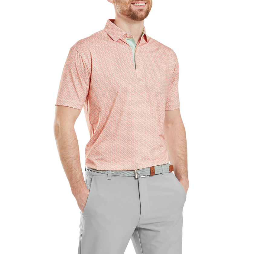 FootJoy Men's Citrus Print Lisle Polo - Orange/Pistachio
