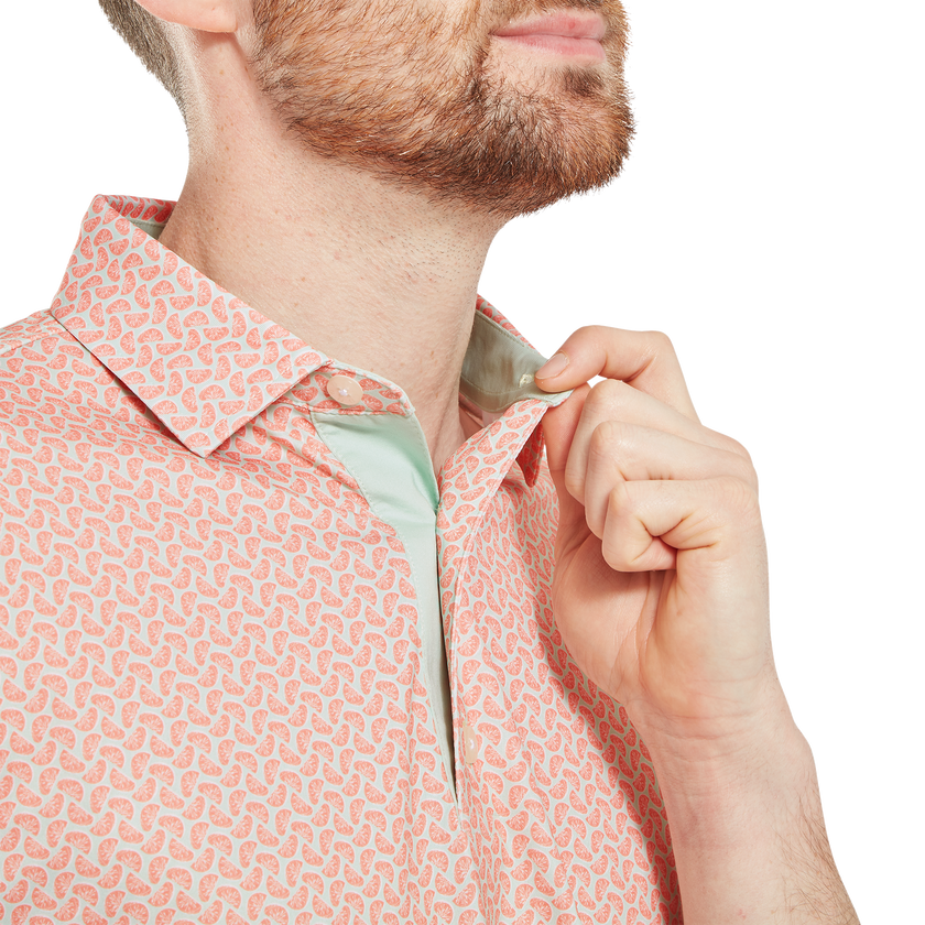 FootJoy Men's Citrus Print Lisle Polo - Orange/Pistachio