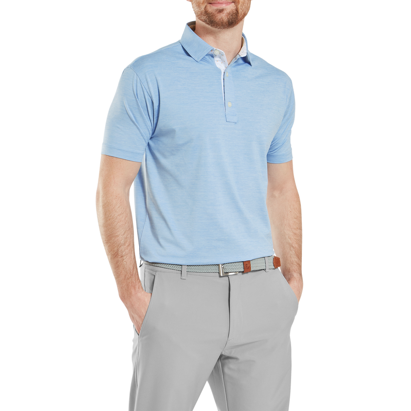 FootJoy Men's Heather Lisle w Trim Polo - Blue Jay