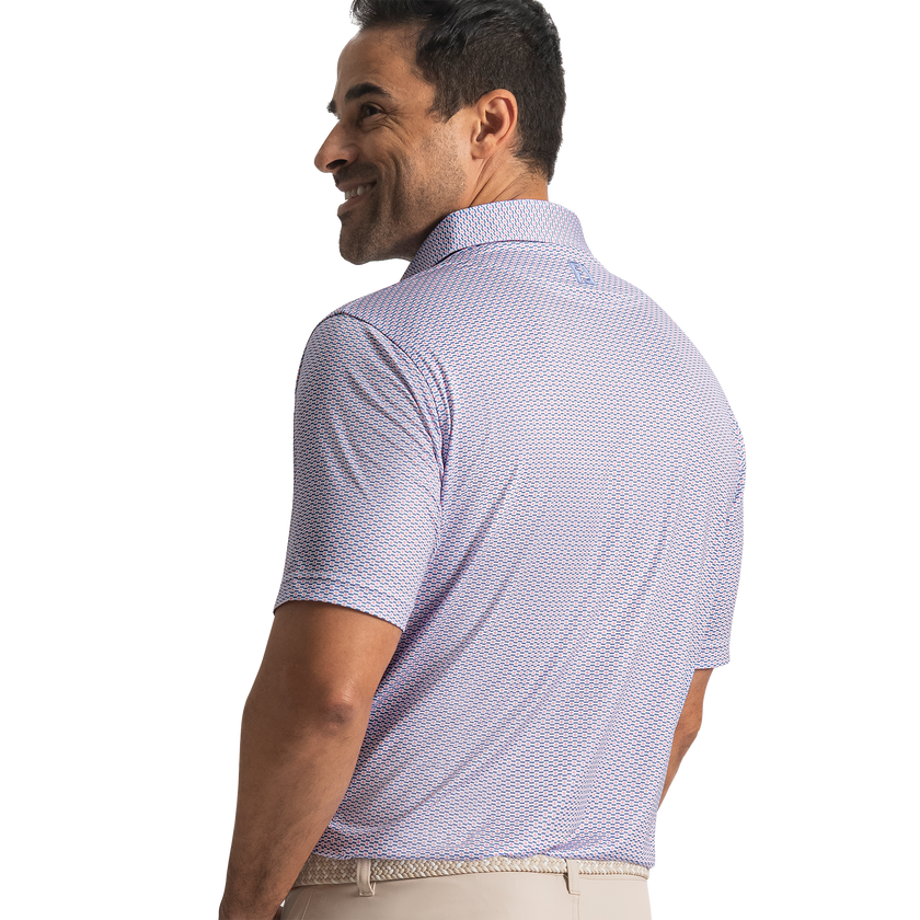 FootJoy Men's Nautical Flag Print Lisle Polo - Pink Pop/Vivid Violet/White