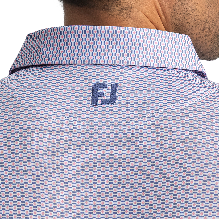 FootJoy Men's Nautical Flag Print Lisle Polo - Pink Pop/Vivid Violet/White