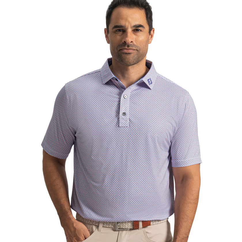 FootJoy Men's Nautical Flag Print Lisle Polo - Pink Pop/Vivid Violet/White