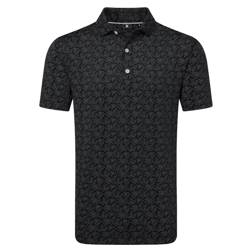 FootJoy Men's Wingtip Floral Lisle Polo - Black/White