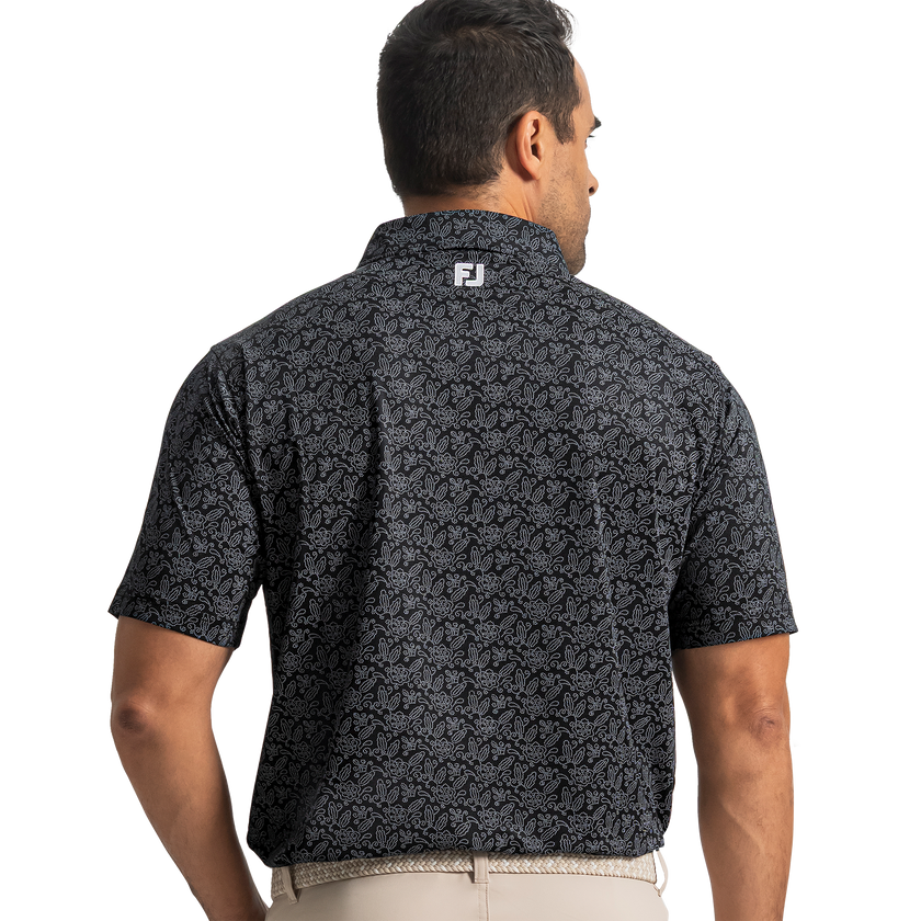 FootJoy Men's Wingtip Floral Lisle Polo - Black/White