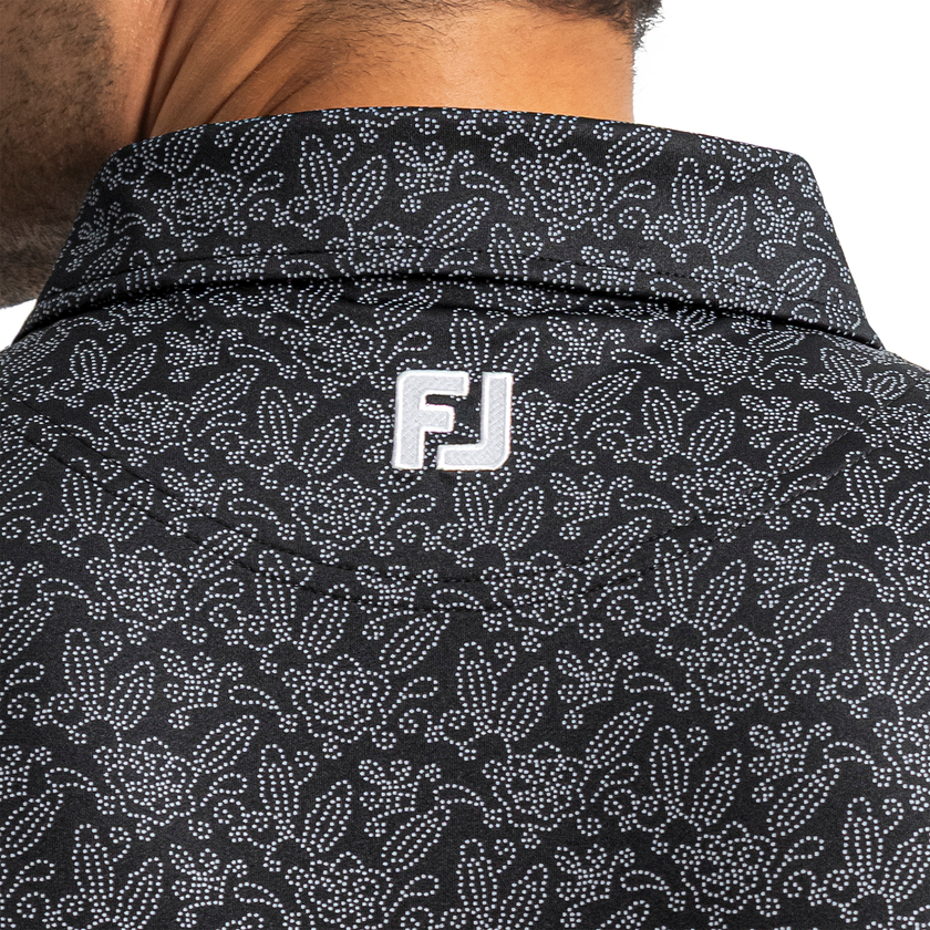 FootJoy Men's Wingtip Floral Lisle Polo - Black/White