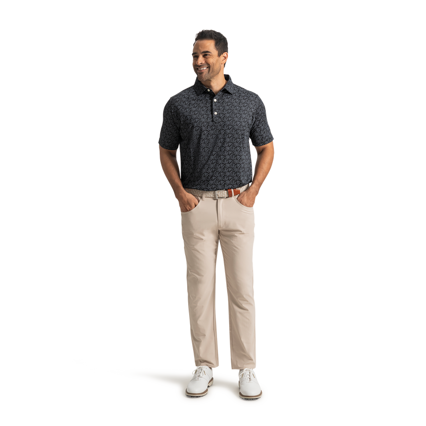 FootJoy Men's Wingtip Floral Lisle Polo - Black/White