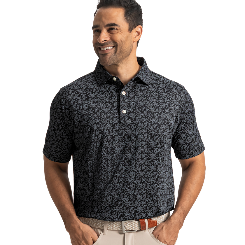 FootJoy Men's Wingtip Floral Lisle Polo - Black/White