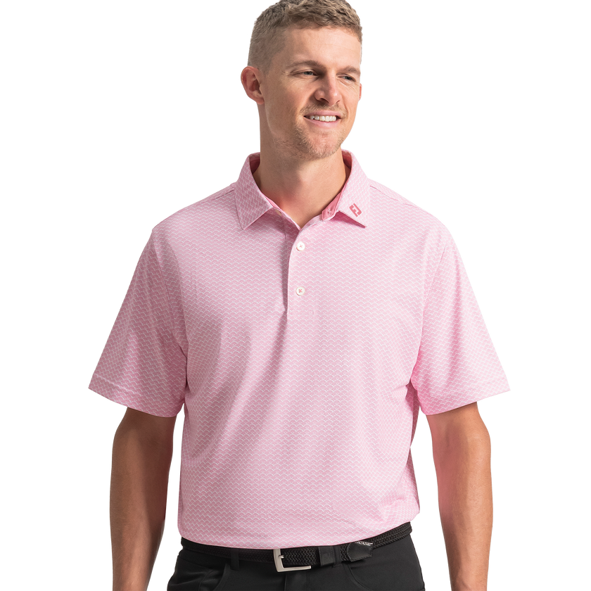 FootJoy Men's Scallop Geo Pique Polo - Vivid Violet/White/Pink Pop