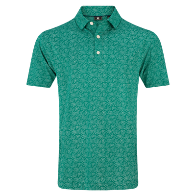 FootJoy Wingtip Floral Lisle Polo - Field Green / White