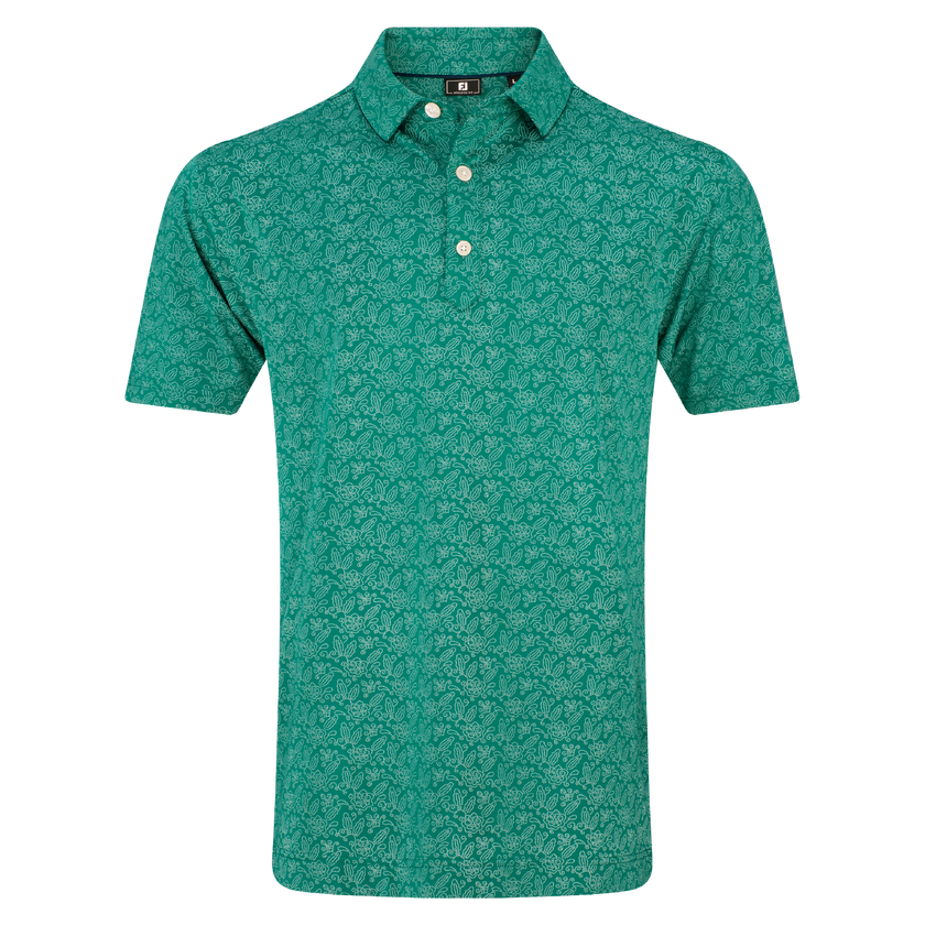 FootJoy Wingtip Floral Lisle Polo - Field Green / White