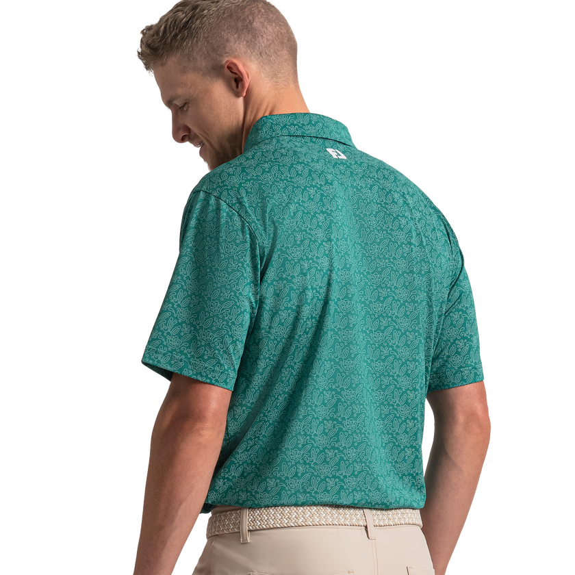 FootJoy Wingtip Floral Lisle Polo - Field Green / White